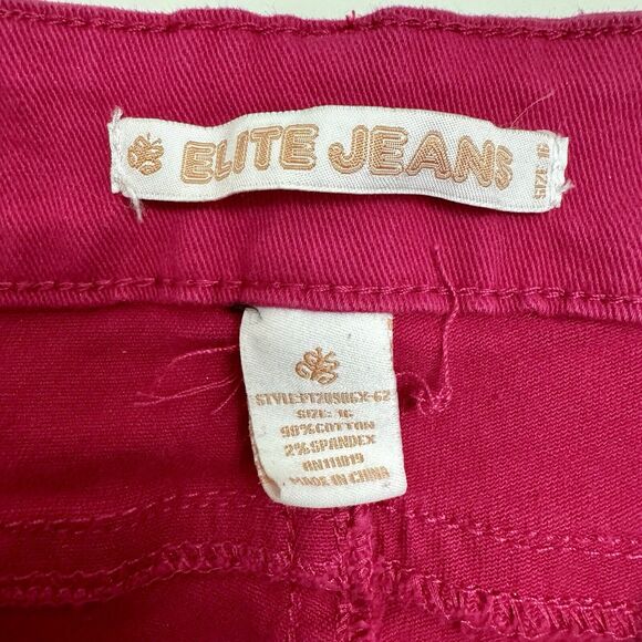 Elite Jeans Distressed Fuchsia Jeans Plus Size 16 Ripped Leg Cropped Capris - Picture 9 of 11